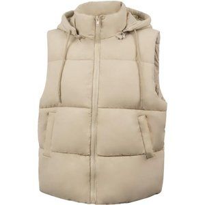 Women's Puffer Vest Zip Up Removable Hooded Sleeveless Winter Stand Collar